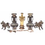 2 bronze richly decorated ear vases