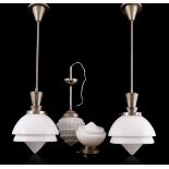 2 metal hanging lamps with opaline glass shade