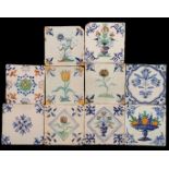 10 polychrome and blue and white colored tiles