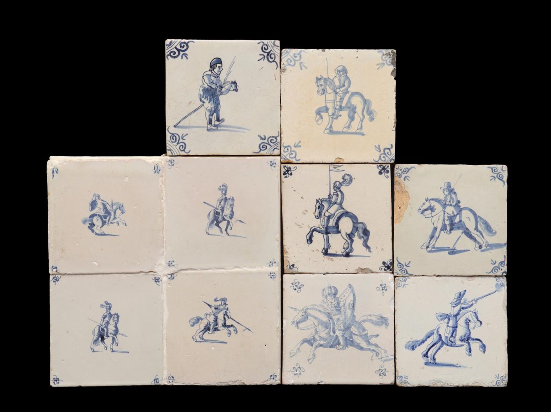 6 blue and white colored earthenware tiles 