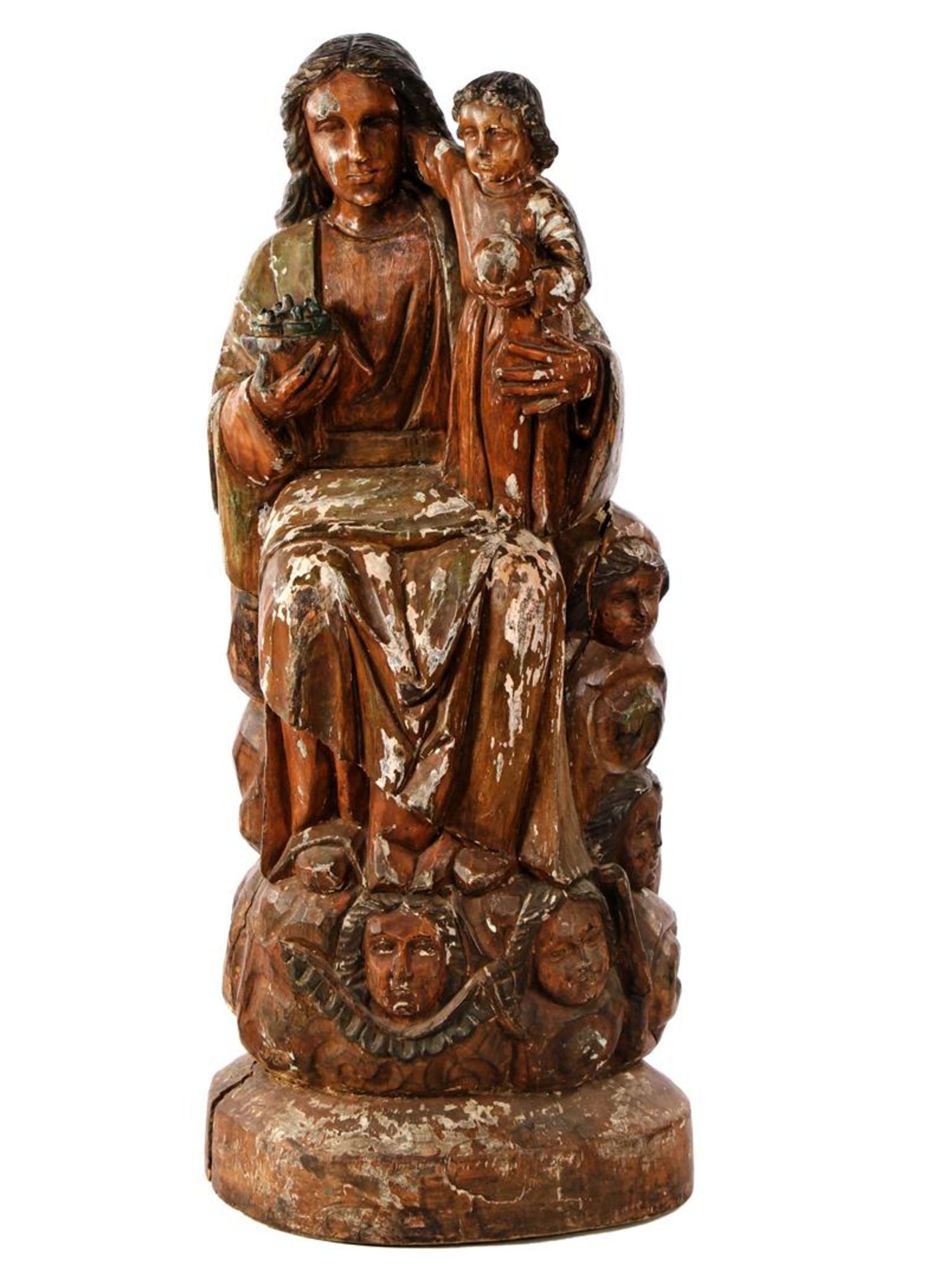 Wooden carved sculpture group of Madonna with child