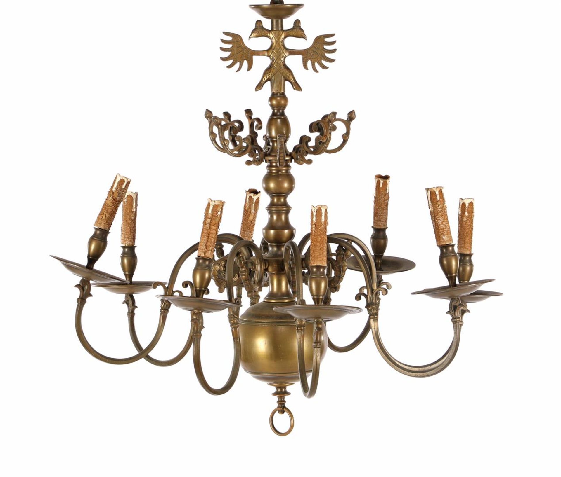 Bronze 8-light globe chandelier with double eagle on top