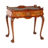 Burr walnut veneer English tea table with drawer