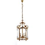 Round brass 5-light hall lamp with glass shade