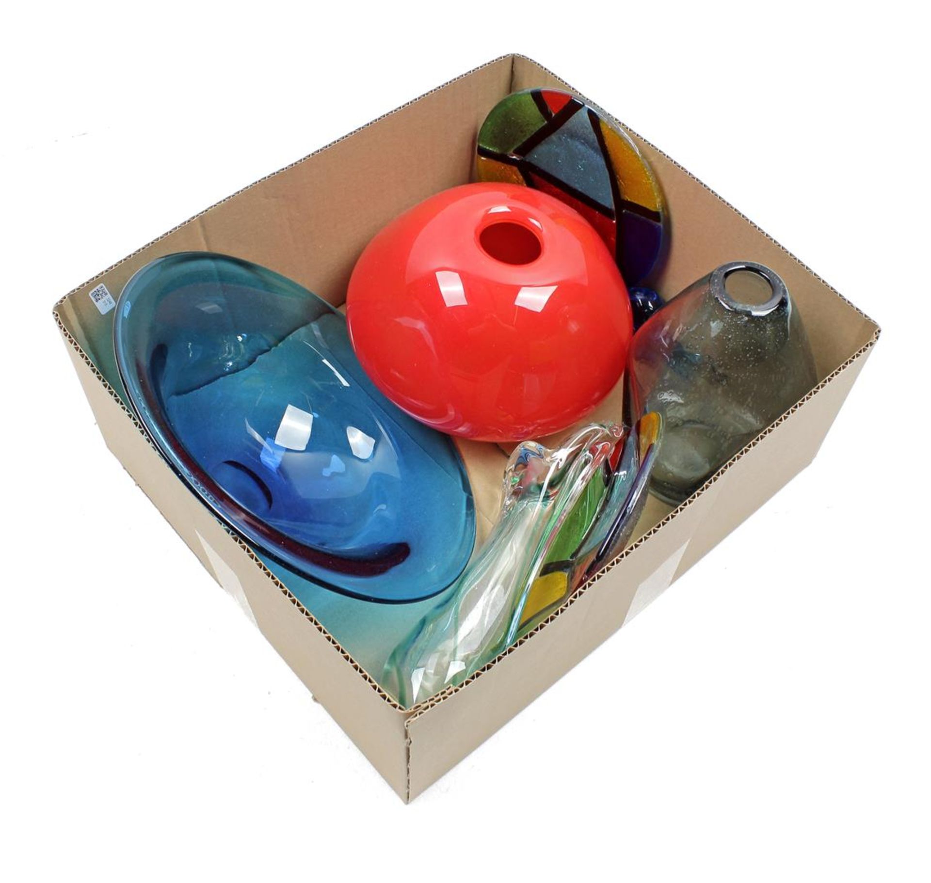 Box with decorative glass bowls