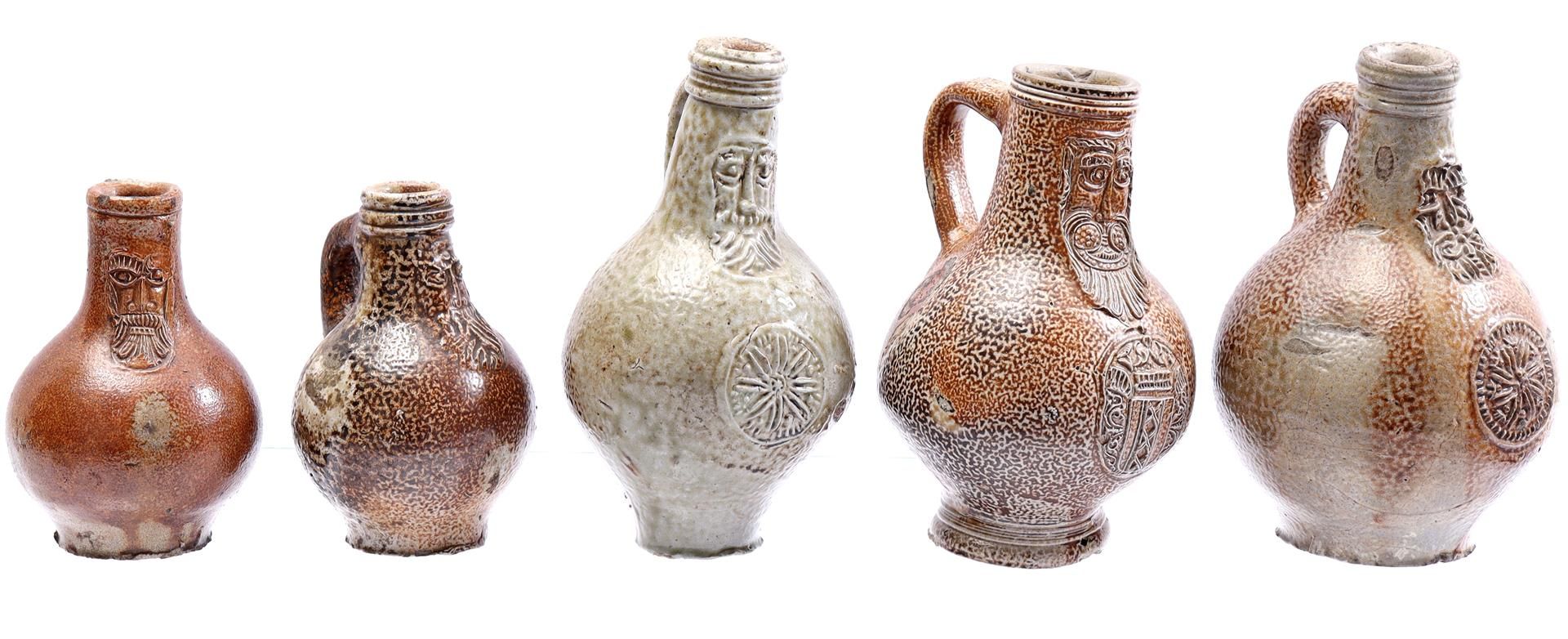 5 vitrified clay pottery bearded man jars