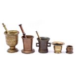 5 bronze and brass mortars with 3 pestles