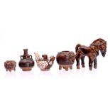 5 glazed earthenware objects including a horse