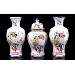 3-piece Asian porcelain garniture with polychrome flower decor