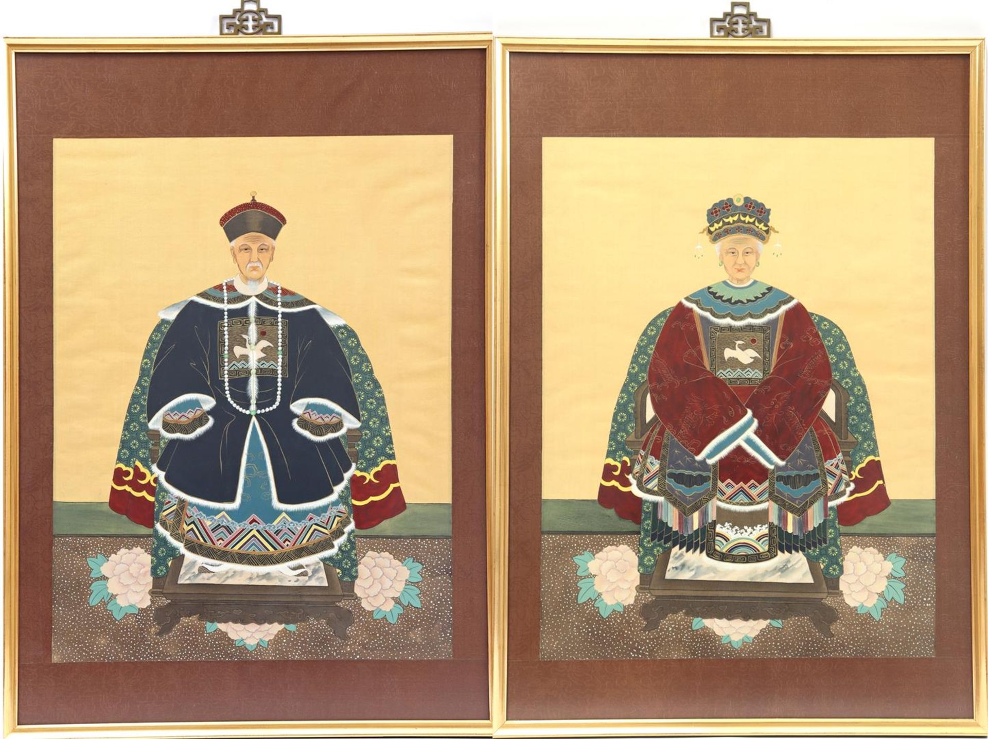 2 framed scrolls of Chinese man and woman