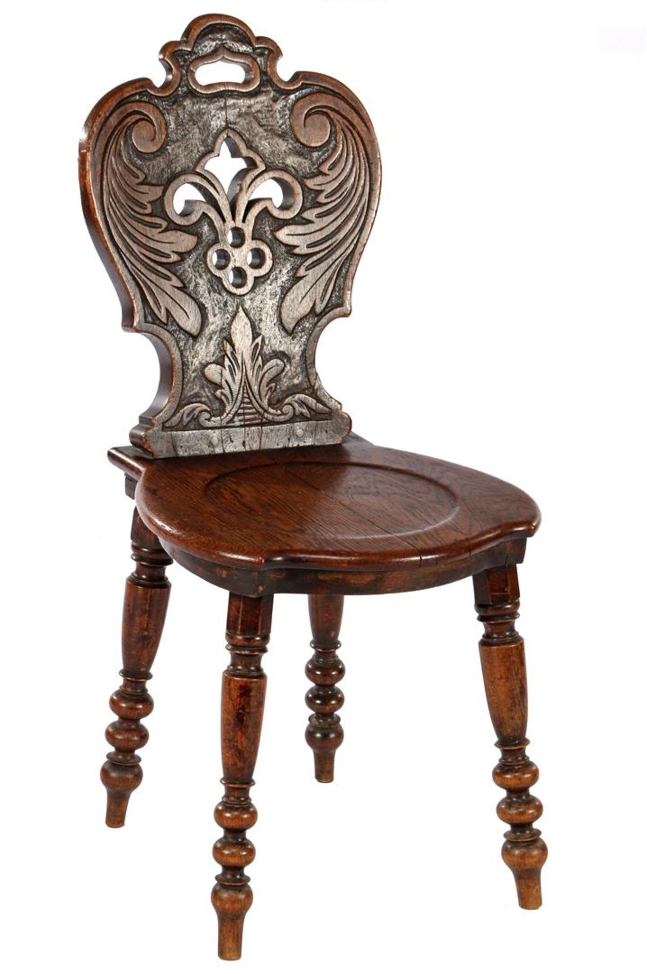 Antique oak side chair with carved décor