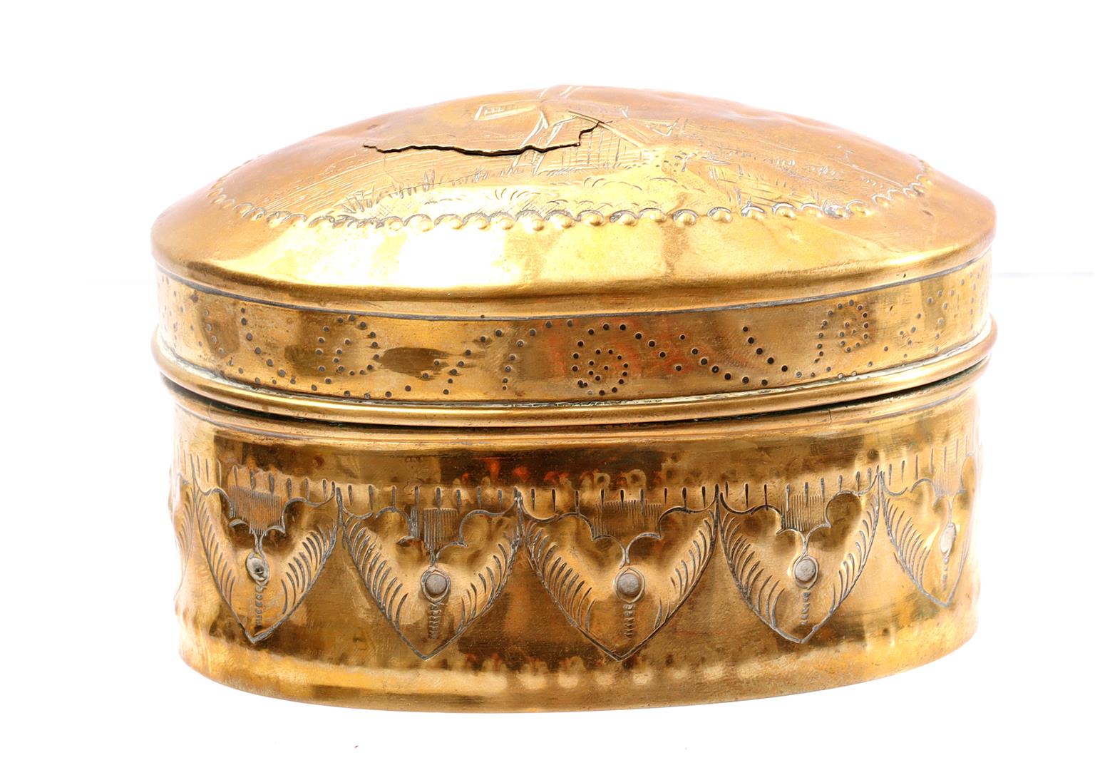 Copper tobacco box with typical Dutch decor