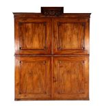 Mahogany veneer on oak 2-piece 4-door cabinet