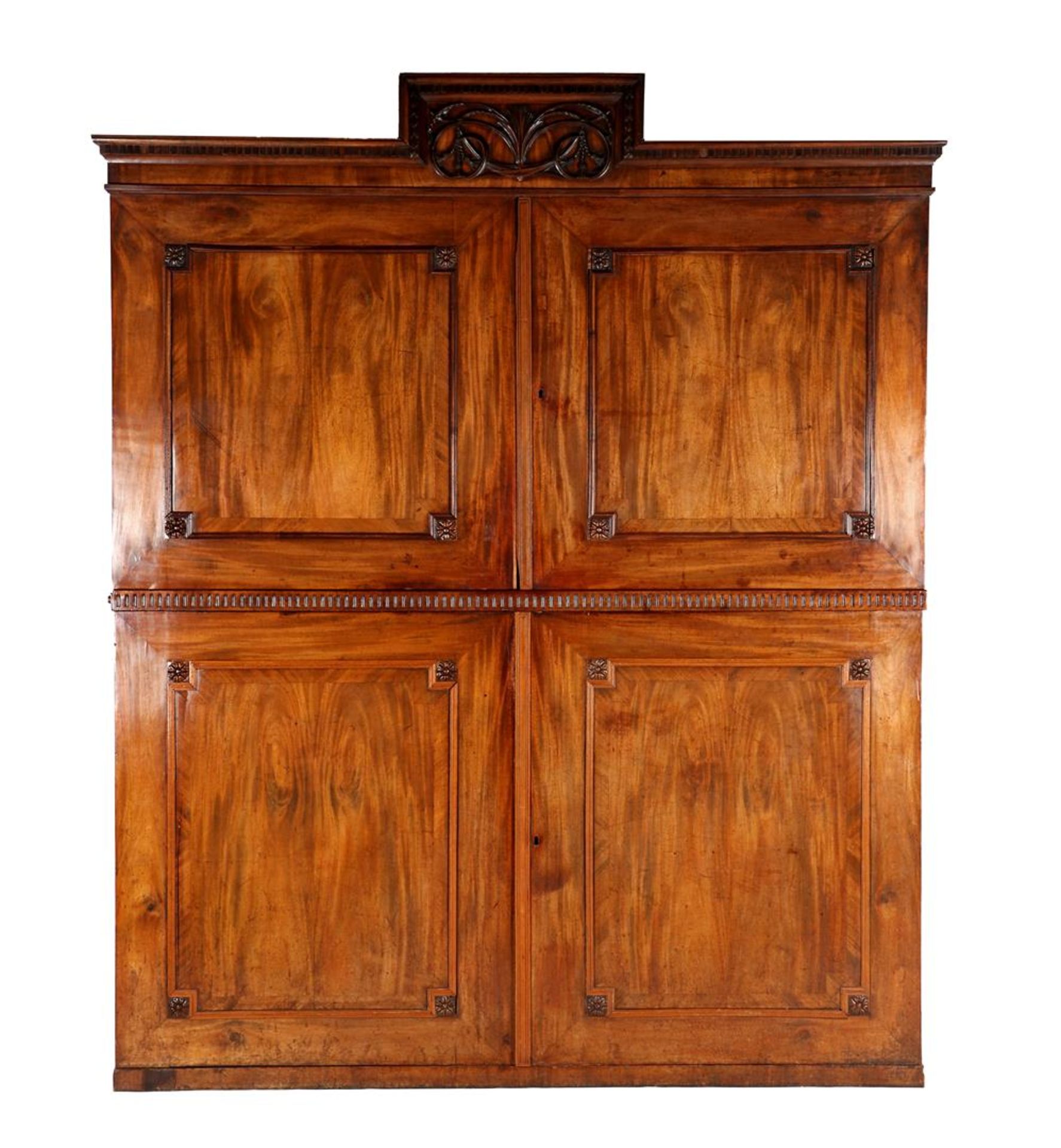 Mahogany veneer on oak 2-piece 4-door cabinet 