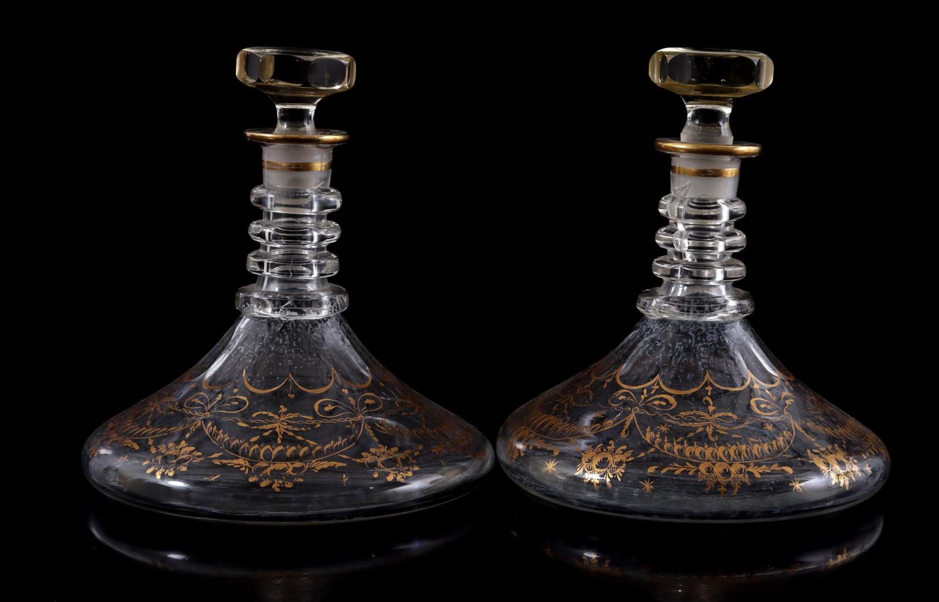 2 crystal ship decanters
