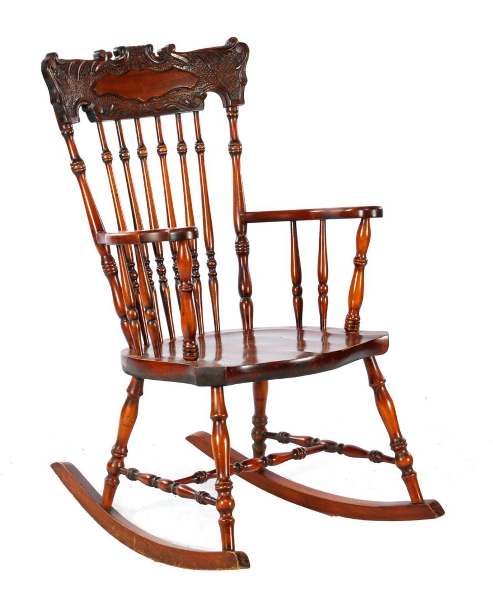 Cherry color wooden rocking chair with bars 