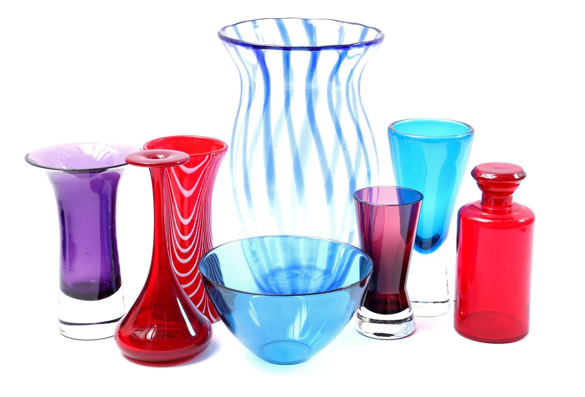 8 colored glass objects