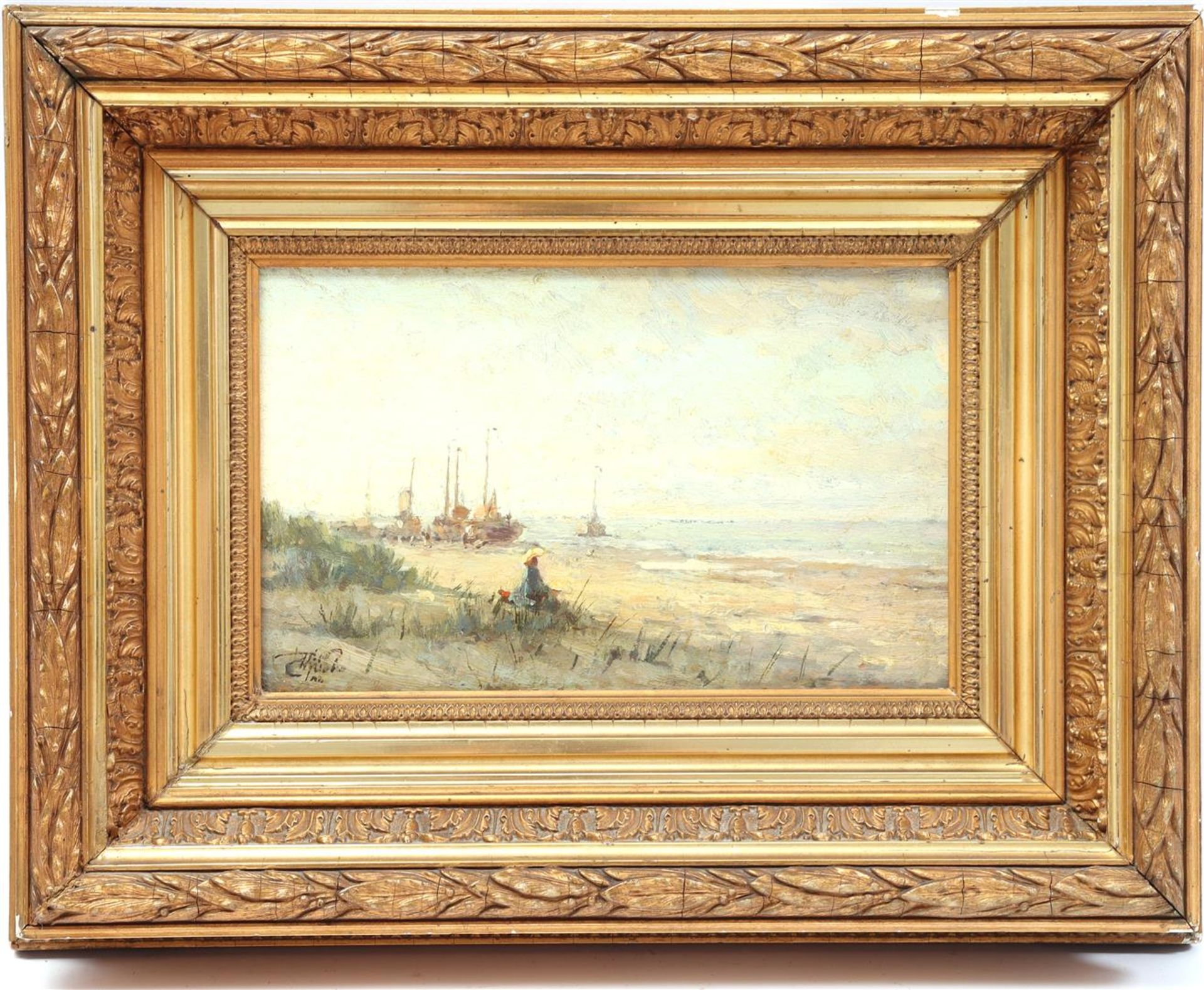 Unclearly signed, painter on a dune edge 