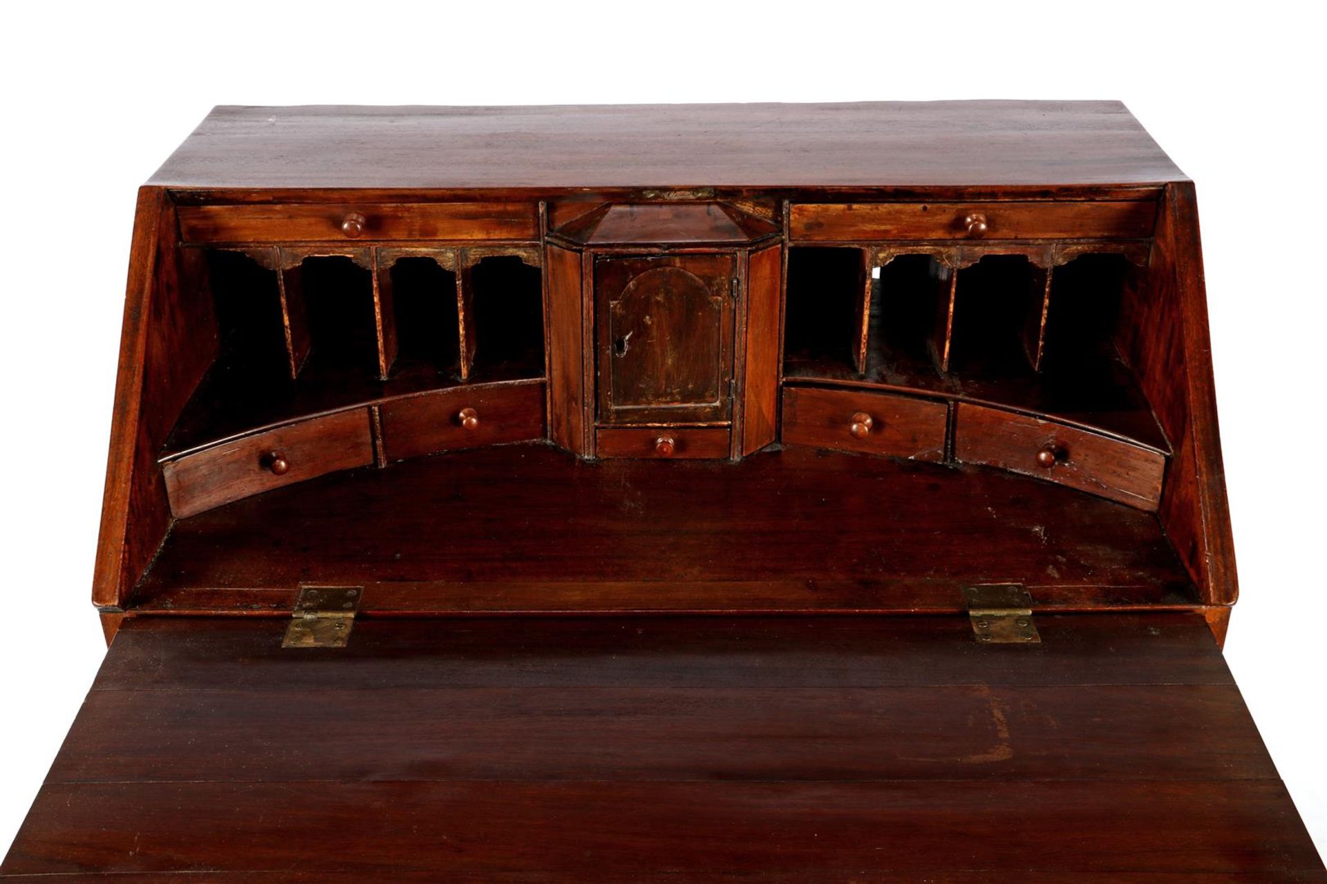 Mahogany veneer on oak English 4-drawer flap desk - Image 3 of 4