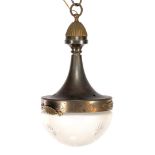 Classic copper hanging lamp with cut glass shade