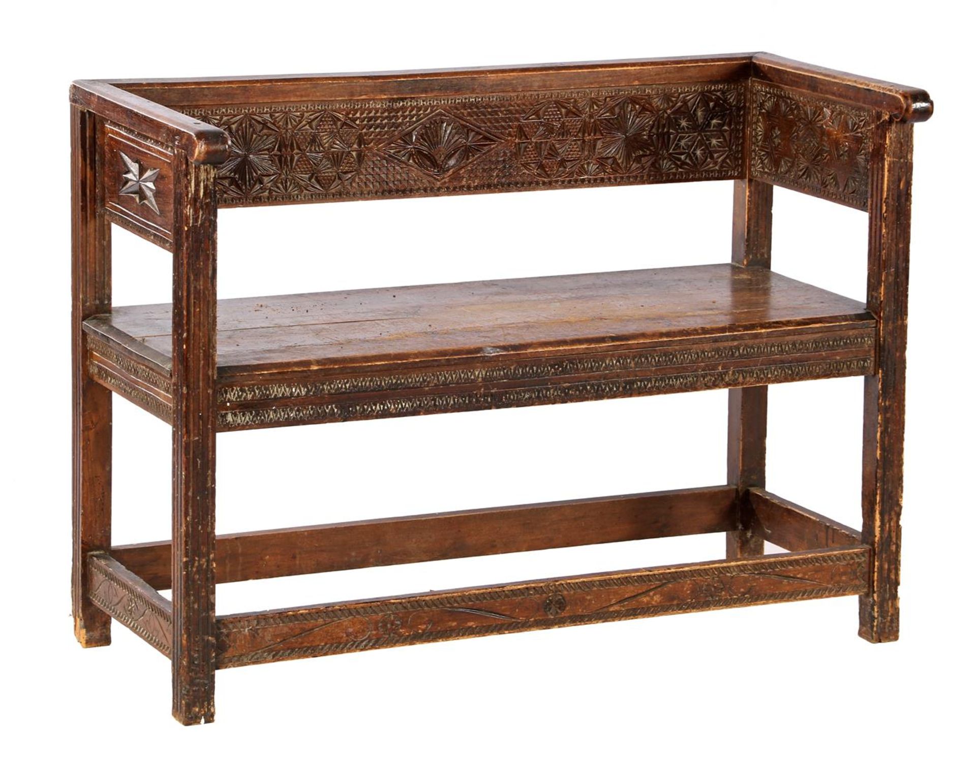 Wooden bench with carving decoration