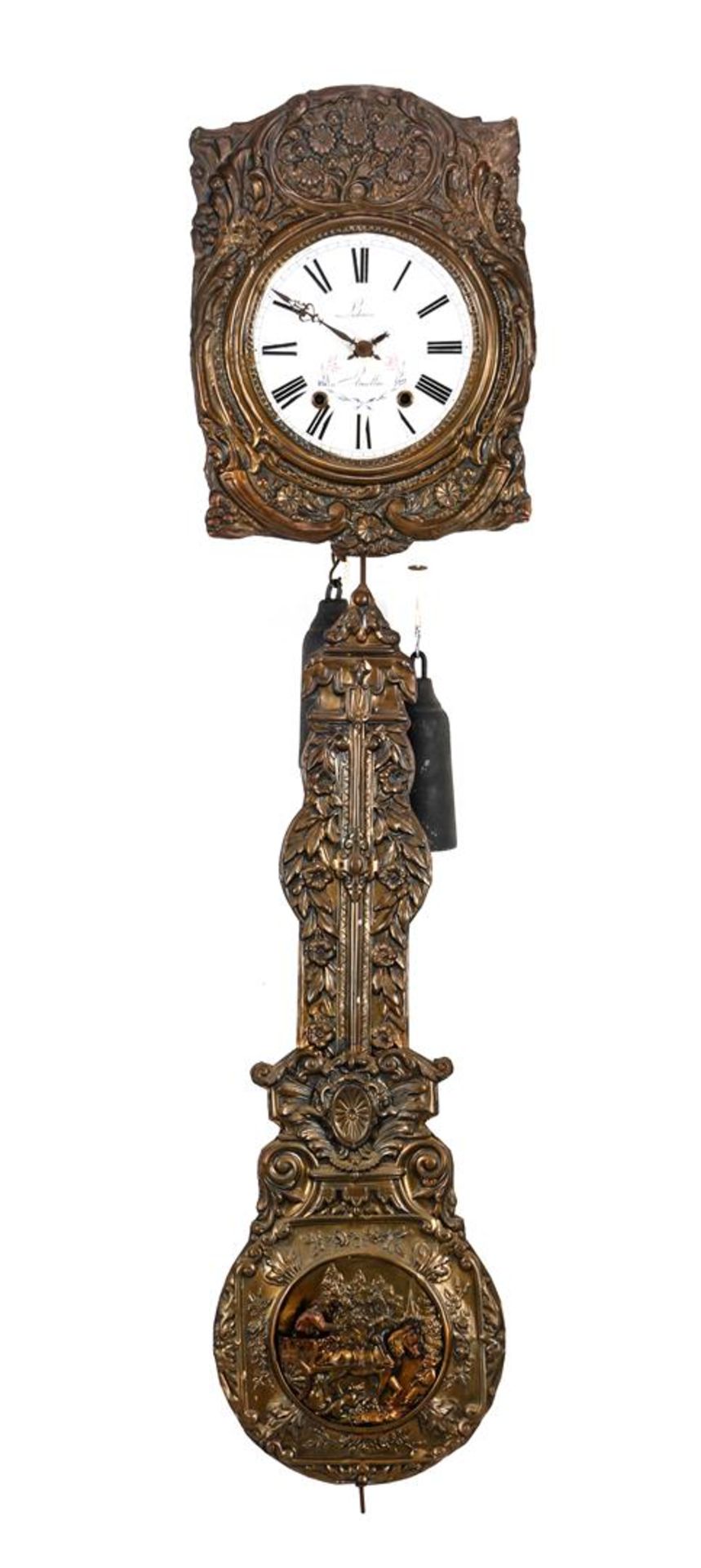 Comtoise clock with richly decorated pendulum 