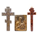 Brass Russian Orthodox crucifix with remains of enamel