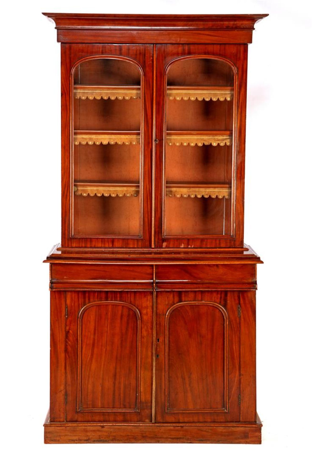 2-part Victorian walnut veneer cupboard 