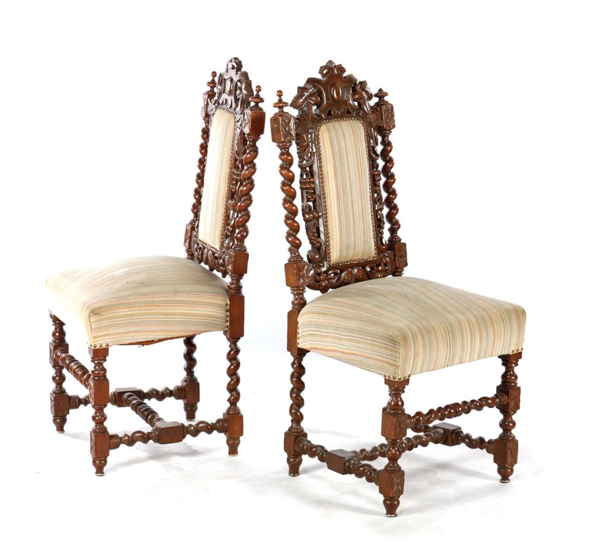 2 oak Mechelen richly decorated dining room chairs