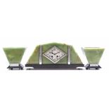 Onyx and natural stone Art Deco mantel clock set