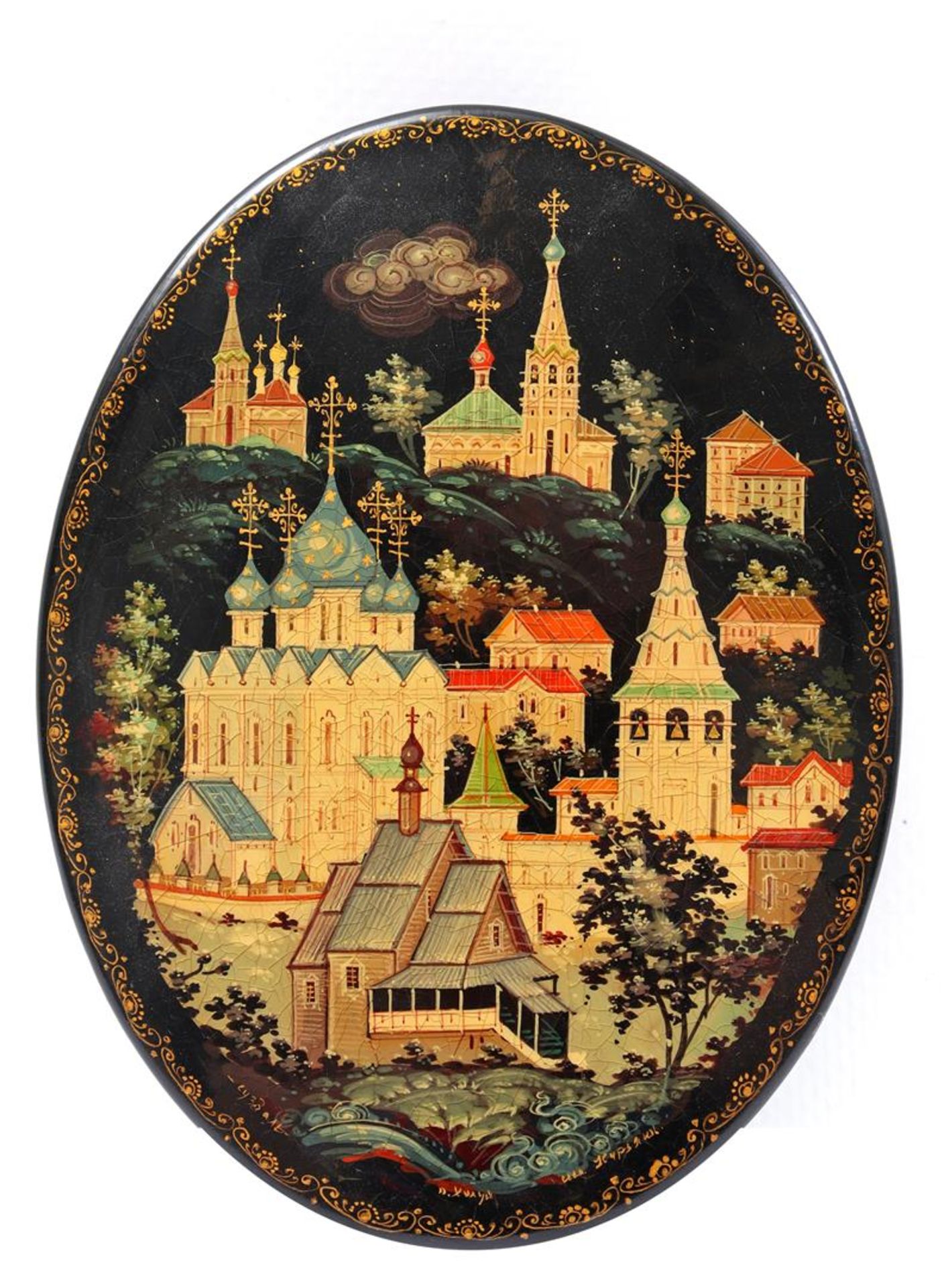 Oval hand-painted Russian lacquer box - Bild 2 aus 2