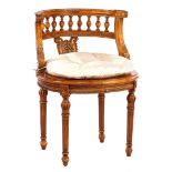 Nut color chair with richly decorated and curved backrest