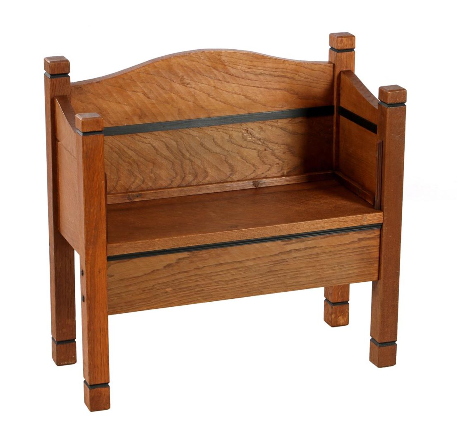 Art Deco oak children's hall bench with black accents