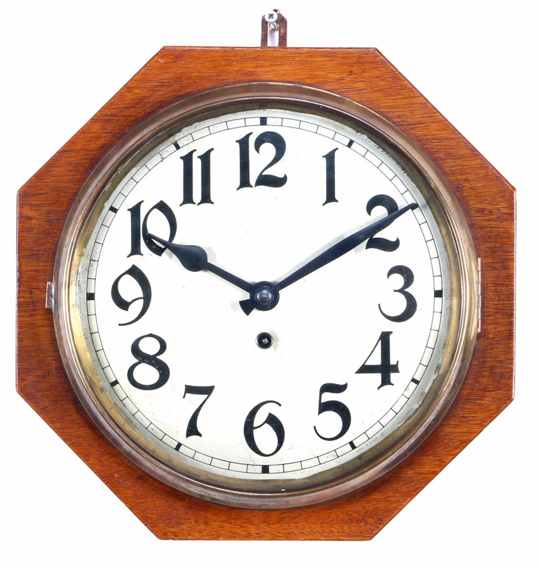 Octagonal school clock in oak case