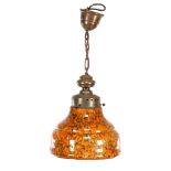 Colored glass hanging lamp in copper frame