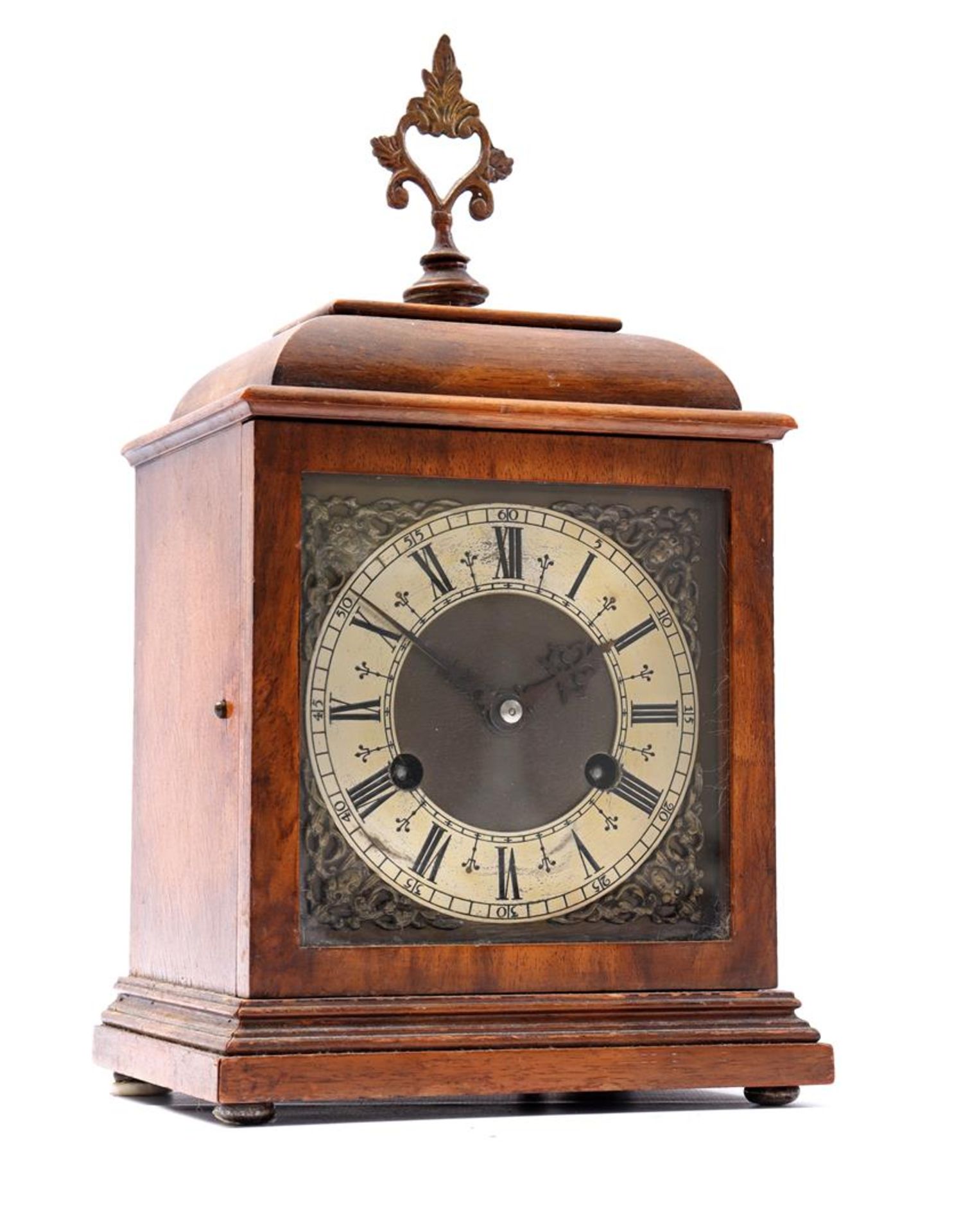 Table clock in walnut cabinet