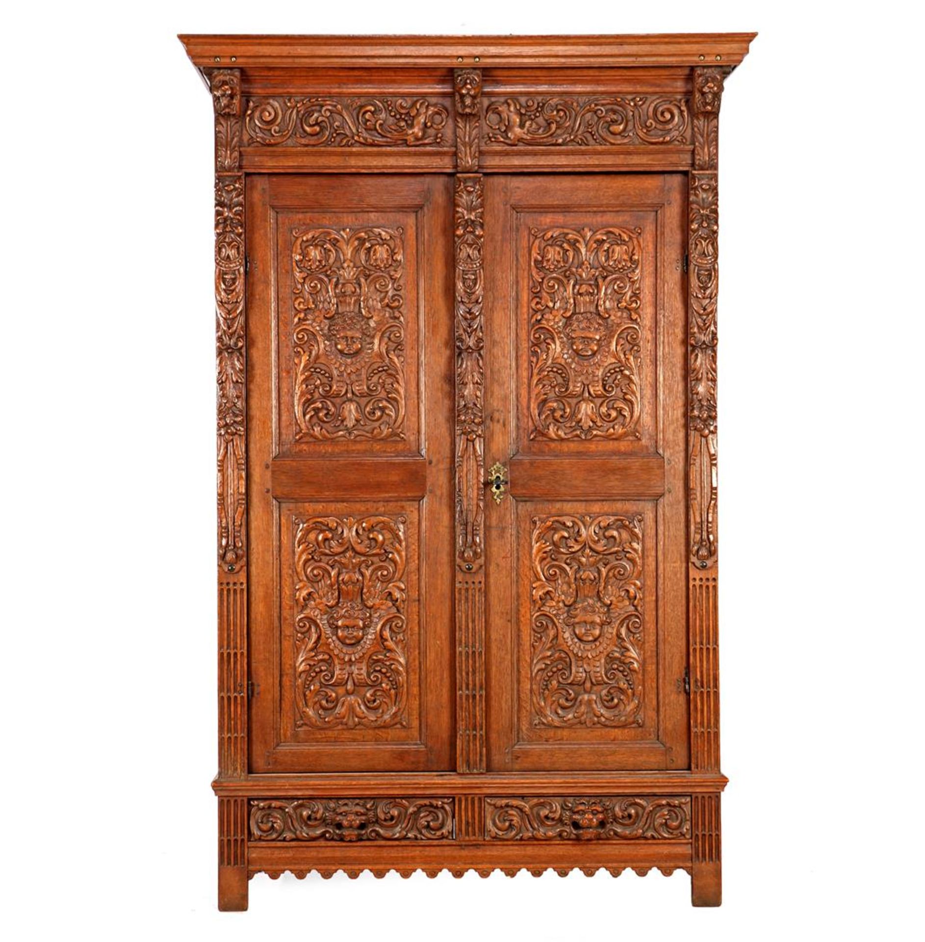 Dutch oak 2-door cupboard with richly carved décor