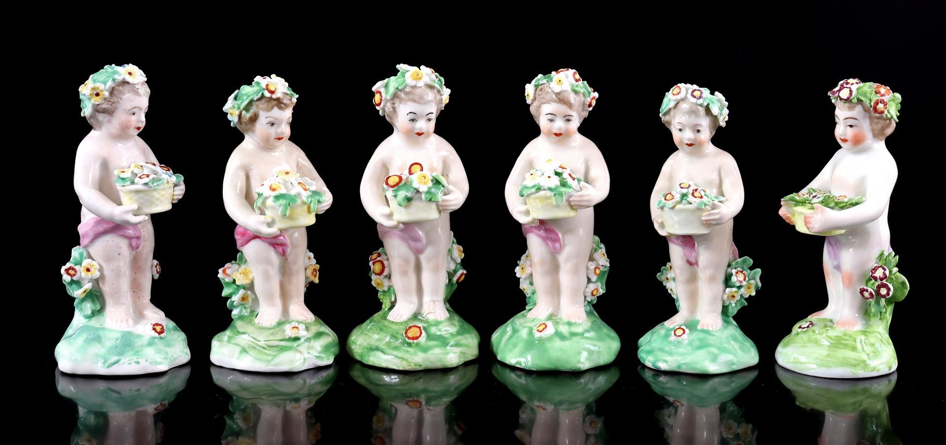 6 Derby earthenware statues of putti 