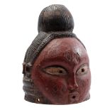 Wooden ceremonial Janus mask with 2 faces