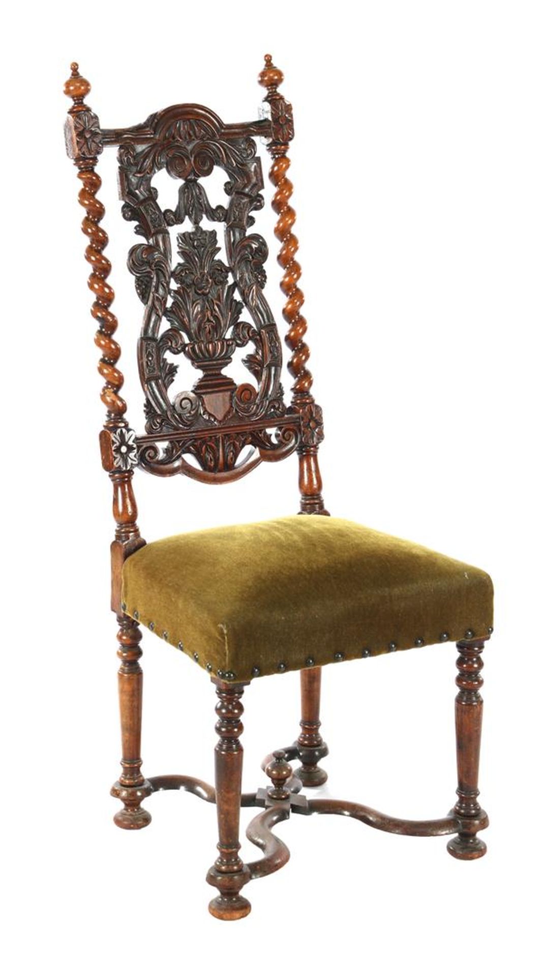 Walnut Baroque style chair with rich stitching