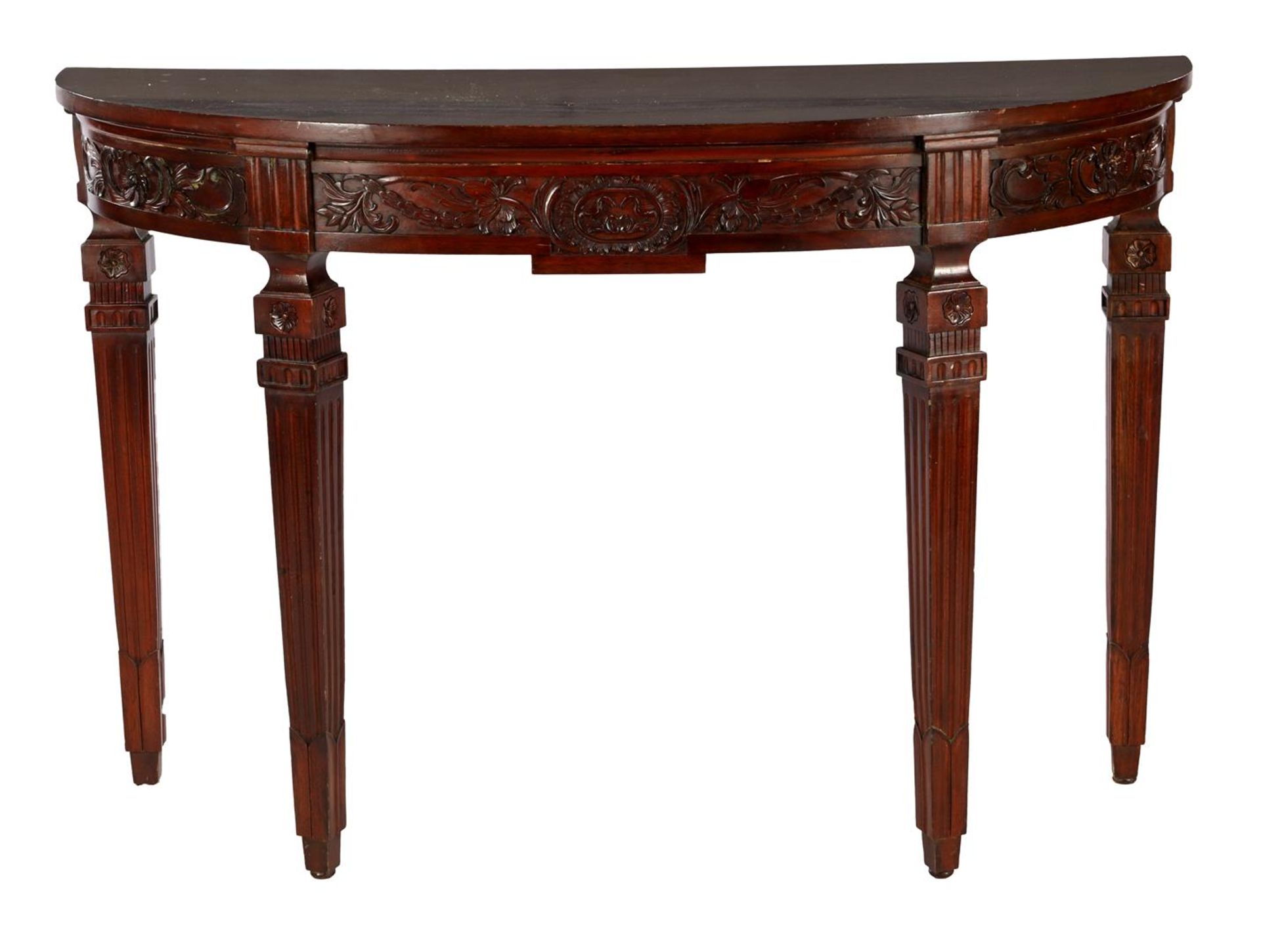 Demi lune wall table with carved frieze in Louis Seize style