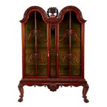 Walnut richly decorated 2-door display cabinet