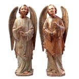 2 wooden polychrome statues of angels