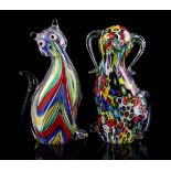 Colored glass cat and dog