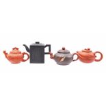 4 earthenware Yixing teapots