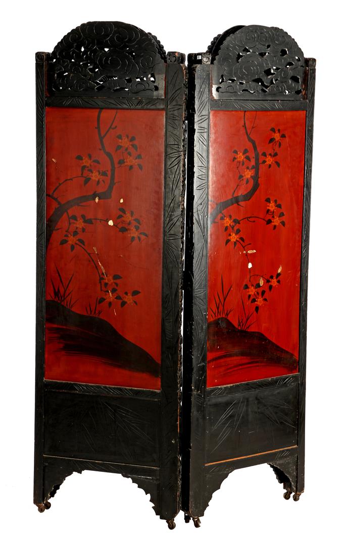 4-turn lacquered folding screen - Image 8 of 8