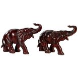 2 wooden elephants