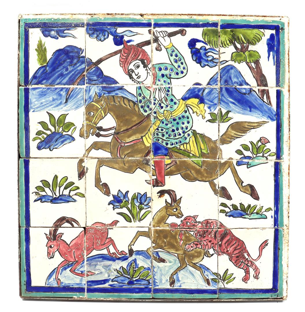 Persian earthenware tile tableau