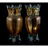 2 colored glass vases