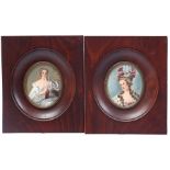 Unclearly signed, 2 oval painted portraits